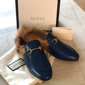 SOLD Gucci Princetown Mules Blue with Fur in 39